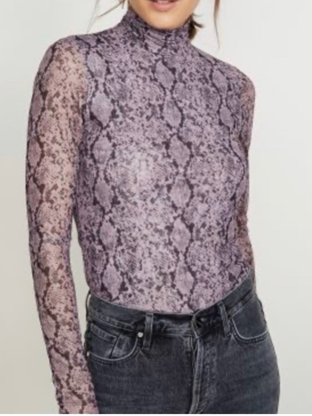 Cinq A Sept Python Turtleneck Shirt Blouse Long Sleeve Size L